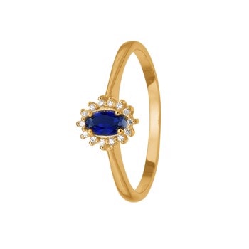 Aagaard 8 karat Safir og diamanter fingerring 1 + 14 safir + diamanter