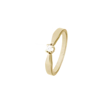 Elegant guldring med glat overflade, centralt placeret sten i klofatning.
