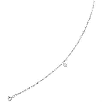 Støvring Design's Smuk Figaro ankelkæde med hjertevedhæng, 23,5 +3 cm