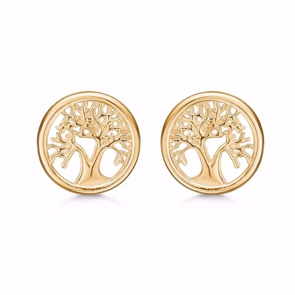 Guld & Sølv design sterling ørestikker, Livets træ med forgyldt overflade, 10 mm