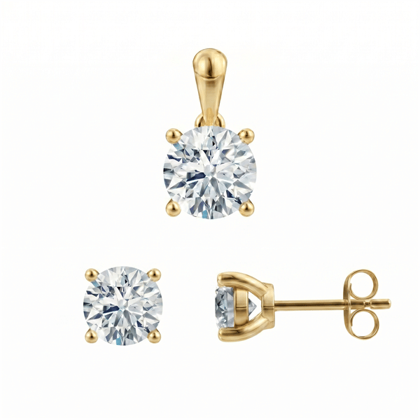 14 kt guld Luxury Solitaire smykkesæt med i alt 1,00 ct Labgrown diamant Top Wesselston VS2
