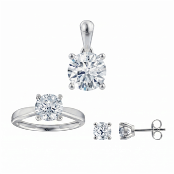 14 kt hvidguld Luxury Solitaire smykkesæt med i alt 3,00 ct Labgrown diamant Top Wesselston VS2
