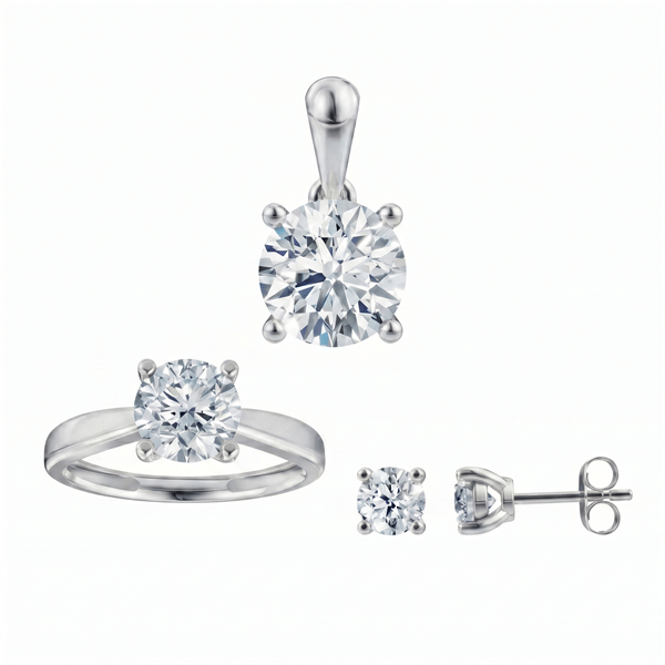 14 kt hvidguld Luxury Solitaire smykkesæt med i alt 3,00 ct Labgrown diamant Top Wesselston VS2