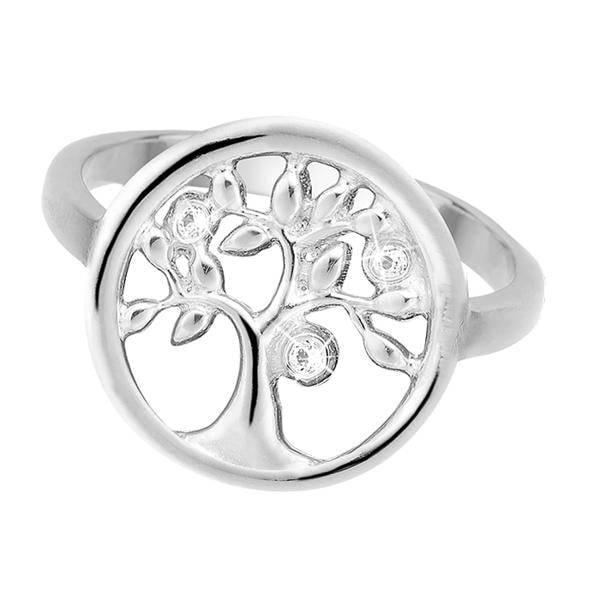 Christina Collect sterling sølv Tree Of Life Livets træ sølvring med 3 ægte hvide topaser, ring størrelser fra 49-61