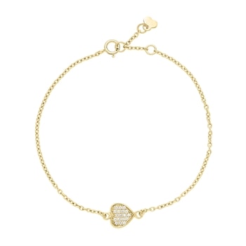 Armbånd hjerte 8x8mm zirkonia 16-18cm 8 karat, 16-18cm