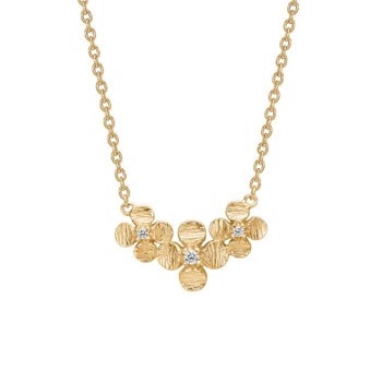 Lund Copenhagen, blomst og zirkonia collier i 8 kt guld