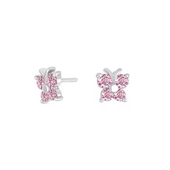 Rhod. sølvørestikker sommerfugl m/pink cz, fra Noa Kids
