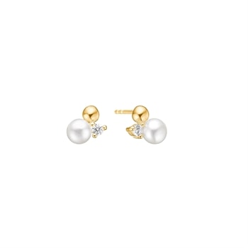 Ørestikker med ferskvandsperle 5,5 mm og zirkonia 2,5 mm 8 karat