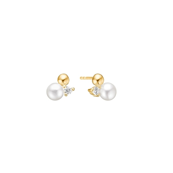 Ørestikker med ferskvandsperle 5,5 mm og zirkonia 2,5 mm 8 karat