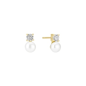 Ørestik med zirk og ferskvands perle 6-6,5 mm forgyldt 8 karat, 