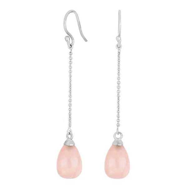 Nordahl\'s Ørebøjler i rhodineret sølv med dråbeformede Rosa Quartz