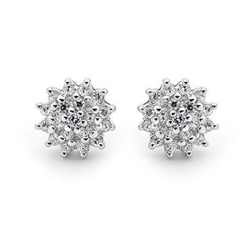 Elegante sølv øreringe med 19 glimtende zirkonia