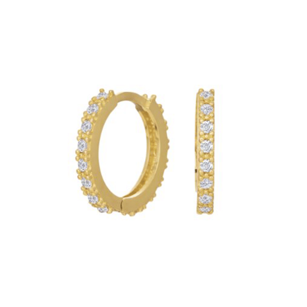 Siersbøl\'s Flotte og elegante creoler i 14 karat guld med hvide, glimtende zirkonia, Ø 13 mm