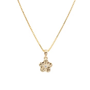 8 kt. guld blomster vedhæng med kæde med 1 zirkonia