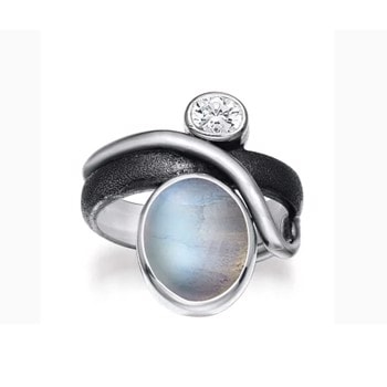 Rabinovich, Midnight Moon antik oxideret sterling sølv fingerring med månesten og zirkonia
