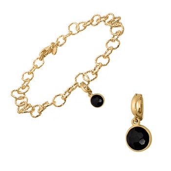 Forgyldt armbånd med klips i sort onyx fra Blicher Fugslang