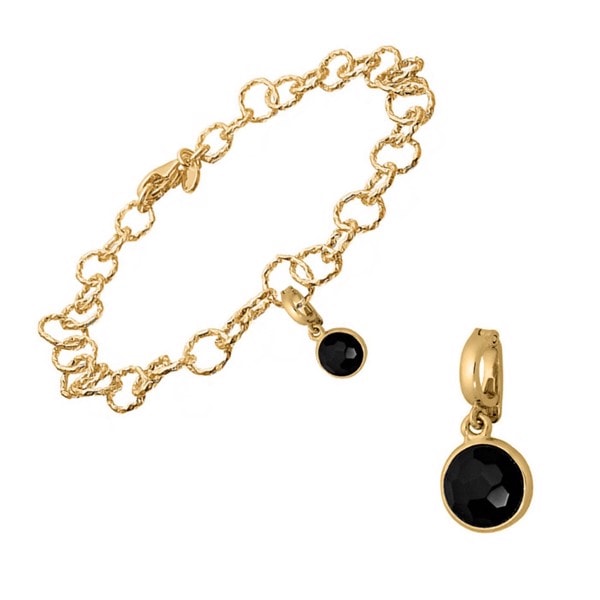 Forgyldt armbånd med klips i sort onyx fra Blicher Fugslang