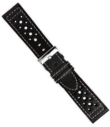 urrem i sort skind med huller føres i 18-24mm, her 24 mm fra Romenta