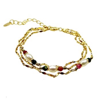 San-Links of joy, Pearls & Stones forgyldt sterling sølv Armbånd med Ferskvandsperle og Indian Agat