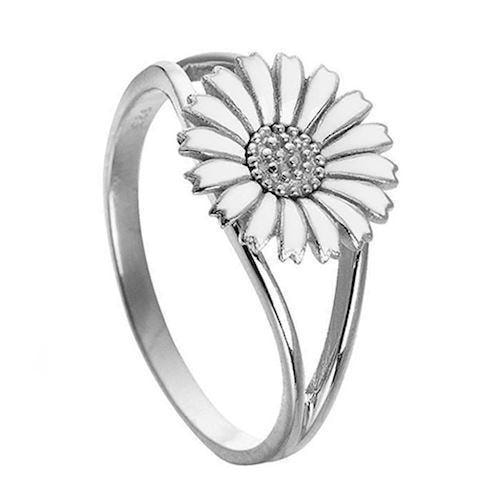 Aagaard Sterling sølv fingerring, 10 mm hvid Marguerite, ringmål 56