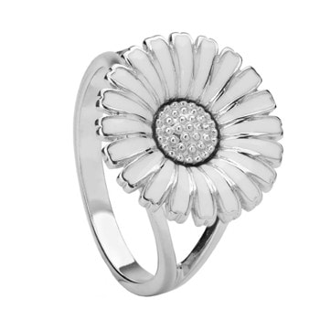 Aagaard Sterling sølv fingerring, 14 mm Marguerite med hvid emalje, ringmål 54