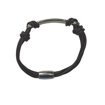 San-Link of joy Men's Jewellery skind / sterling sølv brunt 4-snors læder armbånd med blank sølv ID plade, 18 cm