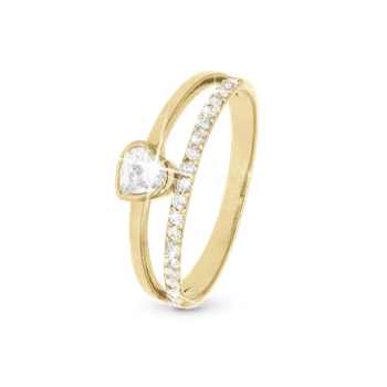Sparkling Love Dobbelt alliance hjerte ring med zirkonia i 925 forgyldt sølv 