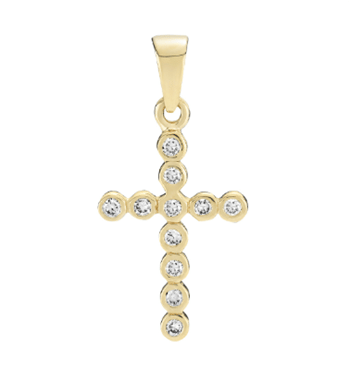14 kt guld kors med diamanter, 15 x 11 mm