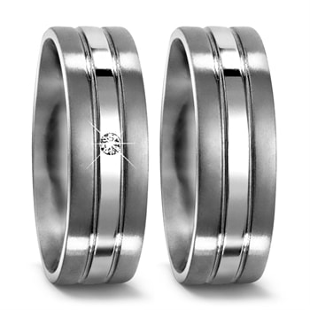 Titanium - Twogether - Vielsesringe med 1 x 0,02 ct diamant