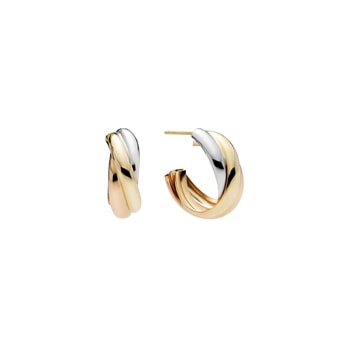 Ørestik 3-farvet 18mm, 14 karat