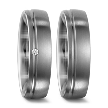 Titanium - Twogether - Vielsesringe med 1 x 0,02 ct diamant