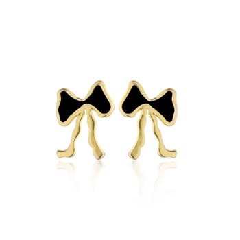 Petite Bow Black ørestikker i forgyldt sølv, Jeberg Jewellery