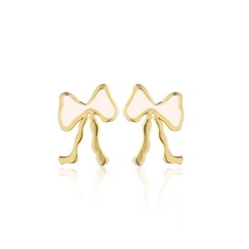 Petite Bow White ørestikker i forgyldt sølv, Jeberg Jewellery