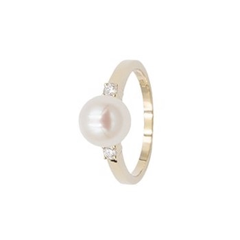 Elegant ring i 14k guld med ferskvandsperle og diamanter