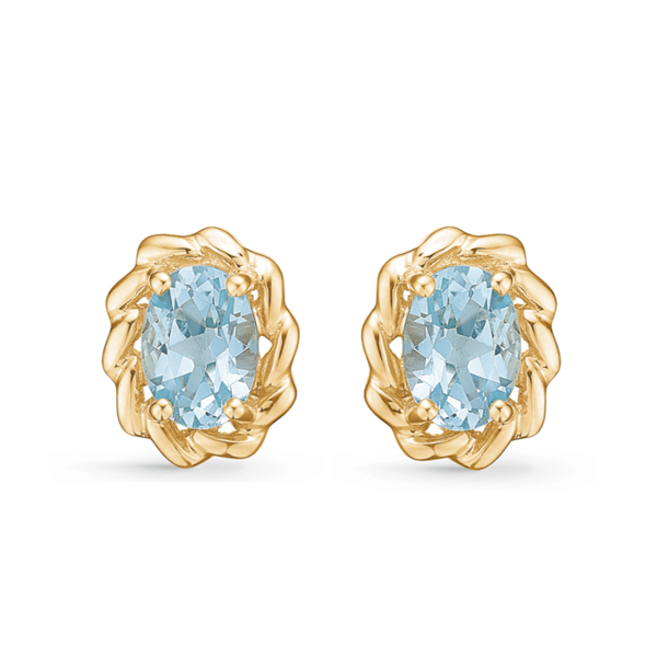Ovale ørestikkere i 8 karat guld med smukke himmelblå topaz fra Støvring Design