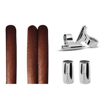 Komplet armbånd sæt til dit armbånds ur, 16 mm stål med cognac farvet læderrem i 6 mm