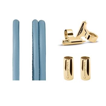 Komplet armbånd sæt til dit armbånds ur, 16 mm forgyldt stål med lyseblå læderrem i 4 mm