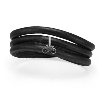 Classic læderarmbånd 6 mm med cykel charm i sølv