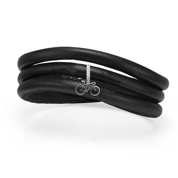 Classic læderarmbånd 6 mm med cykel charm i sølv