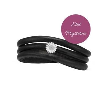 Støt Brysterne kampagne, Classic læderarmbånd 6 mm med marguerit charm i sølv