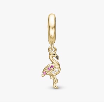 Christina Jewelry, forgyldt charm til sølvarmbånd eller 4 mm slim læderarmbånd - Flamingo