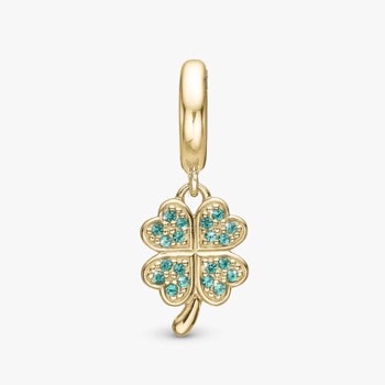 Lucky Clover, forgyldt sølv charm til 6 mm læderarmbånd fra Christina Collect