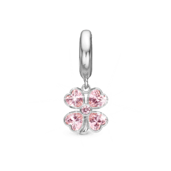 Pink Heart Sølv charm til 6 mm læderarmbånd