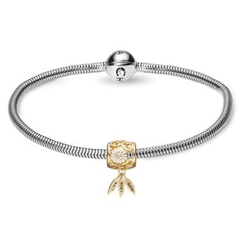 Støt Brysterne sølvarmbånd fra Christina med forgyldt sølv hjerte-og marguerit charm med glitrende topaz