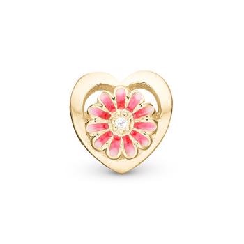 forgyldt sølv Pink Maguerite charm til 4 mm læder-og sølvarmbånd