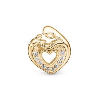Forgyldt sølv Mother & Heart charm til 4 mm læder-og sølvarmbånd