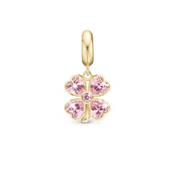 Pink Heart Clover charm, Forgyldt Sølv - Charm til 4 mm Christina armbånd
