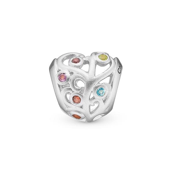 sølv Family Tree Heart charm til 4 mm læder-og sølvarmbånd