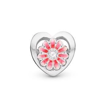 sølv Pink Maguerite charm til 4 mm læder-og sølvarmbånd