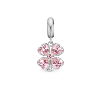 Pink Heart Clover charm, Sølv - Charm til 4 mm Christina armbånd